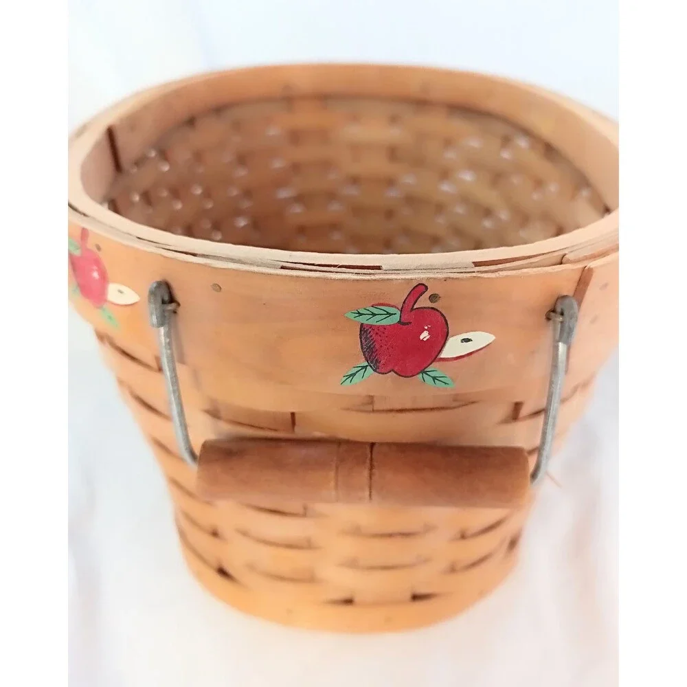 Pair of Vintage Oval Baskets with Handles and Painted Apples